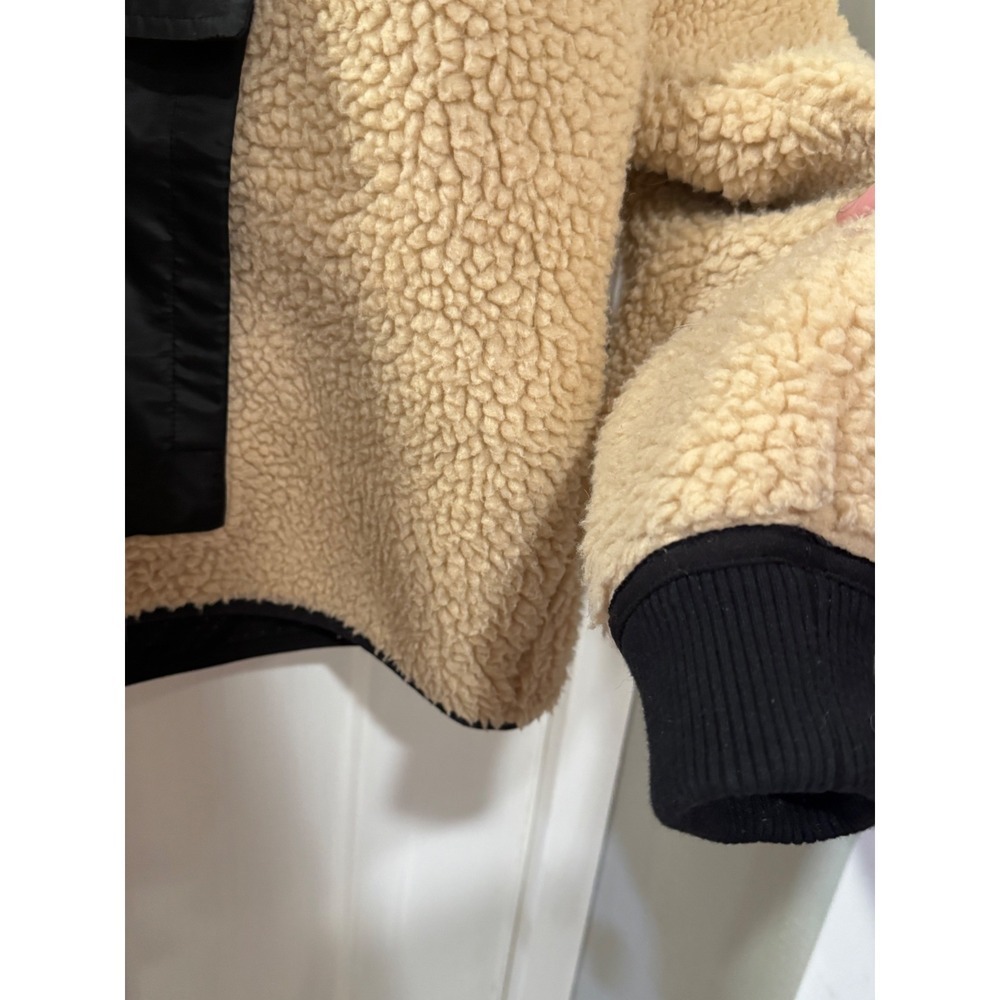 Eddie Bauer Women Sherpa Fleece Hoodie Pullover Tan Black Pocket Size L - Picture 7 of 13